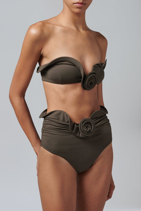 Brown Sculptural Bandeau Bikini Top