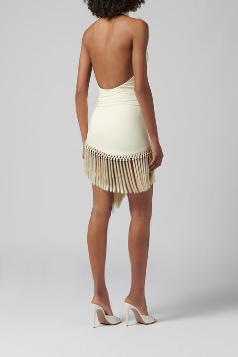 White Tropicana Swimsuit With Fringed Pareo Cover-Up