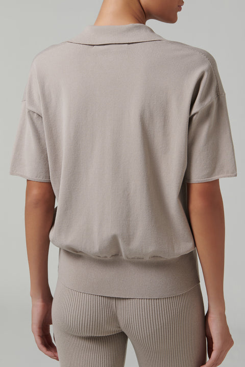 Beige Knitted Polo T-shirt