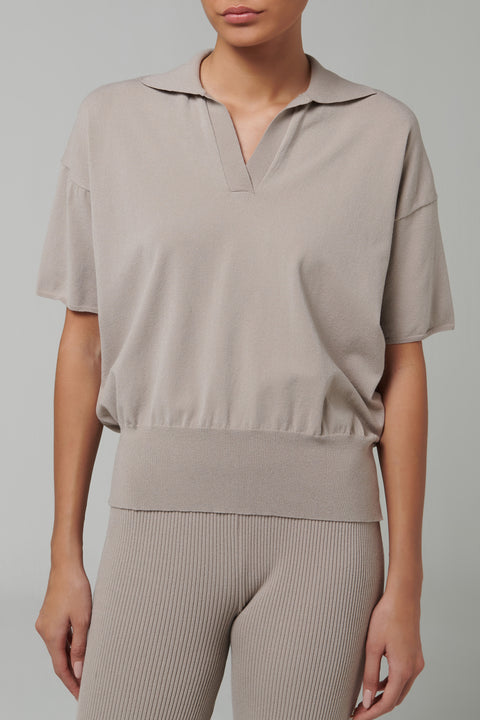 Beige Knitted Polo T-shirt