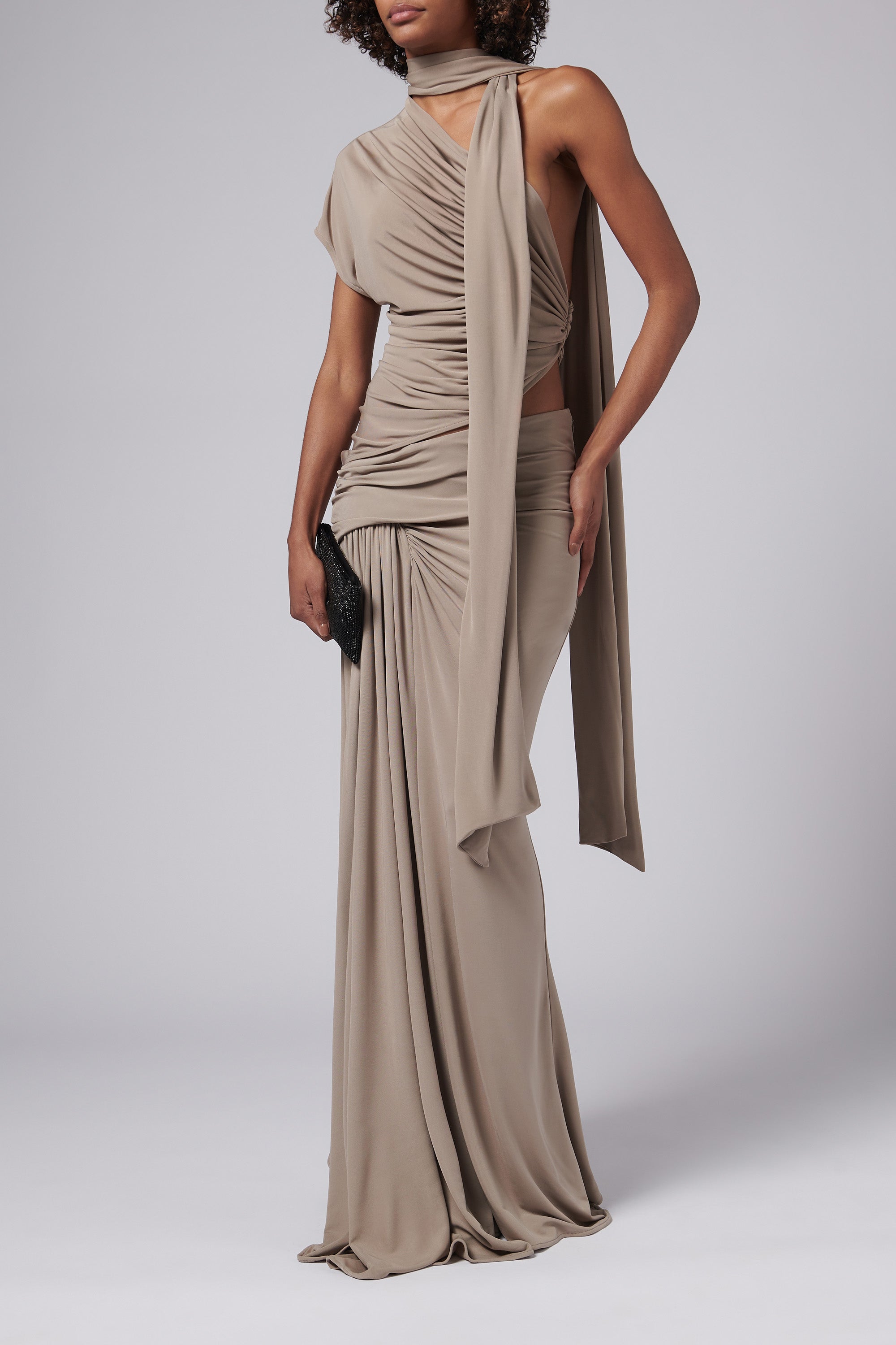 christopher esber draped jersey maxi dress Beige Aiba Skirt Grey / UK12 Sherri Hill 58073