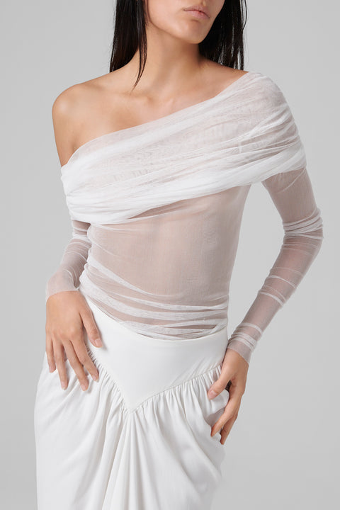 White Veiled Silk Top