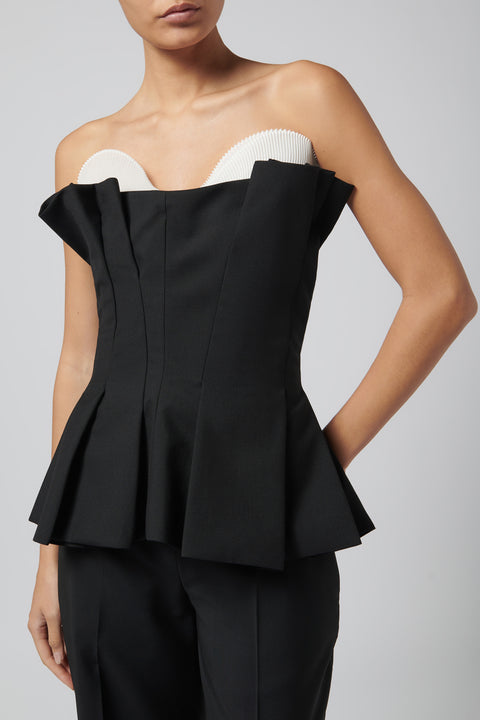 Black Sculptural Tulip Plissé Bustier
