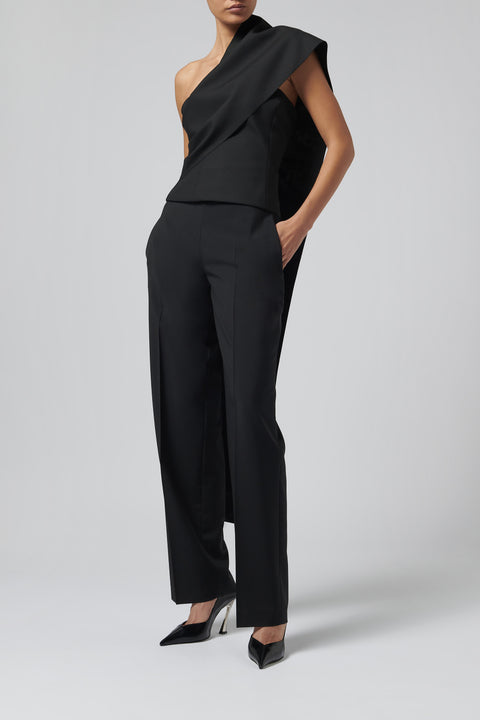 Black One-Shoulder Cape Top