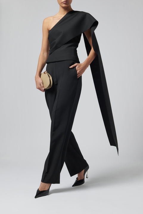 Black One-Shoulder Cape Top