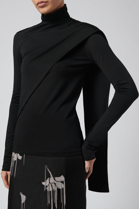 Black Soft Jersey Scarf Top