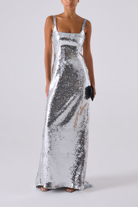 Silver Electra Sequin Gown