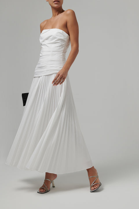 White Arie Strapless Bustier Midi Dress