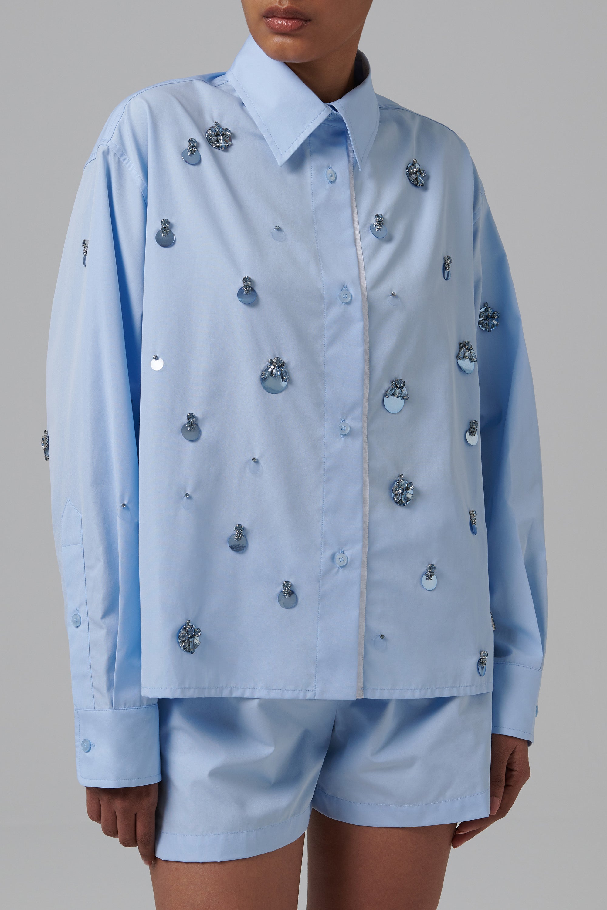 Des Phemmes Blue Embellished Classic Shirt Blue / (IT)42