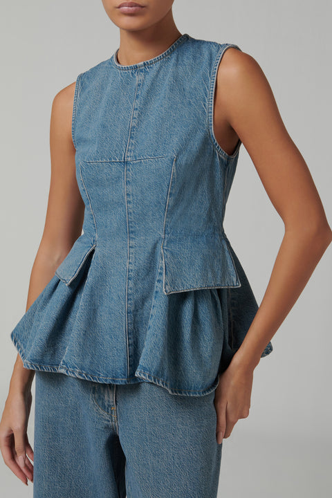 Blue Peplum Denim Top