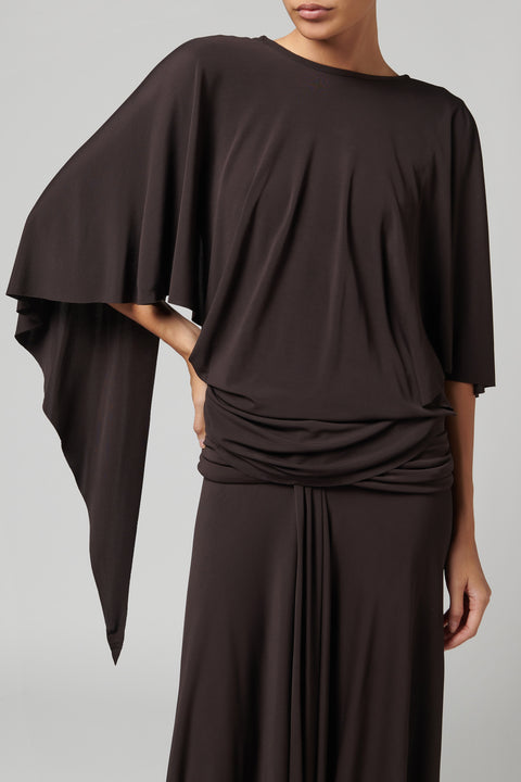 Brown Fluted Jersey Bodysuit