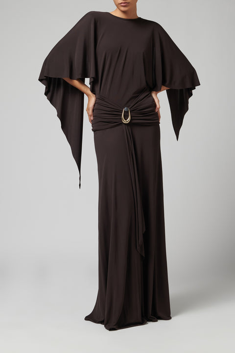 Brown Fluted Jersey Bodysuit