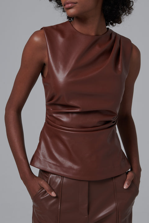 Brown Wynter Dreped Leather Tank Top