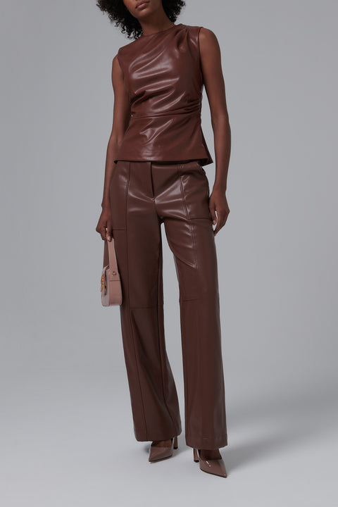 Brown Wynter Dreped Leather Tank Top