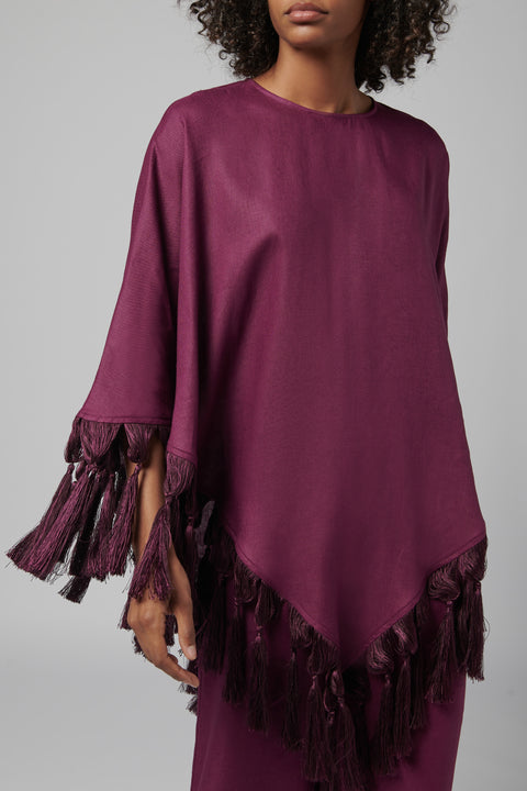 Burgundy Fringed Linen Blouse
