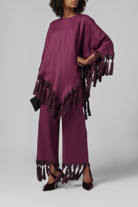Burgundy Fringed Linen Blouse