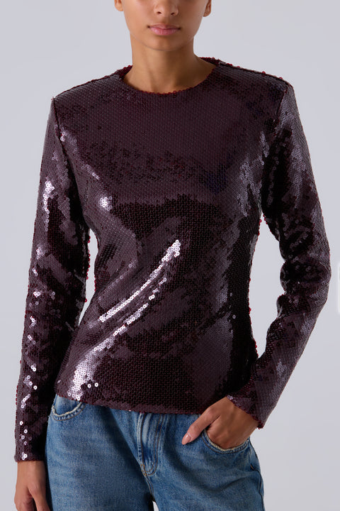 Burgundy Loida Sequin Top