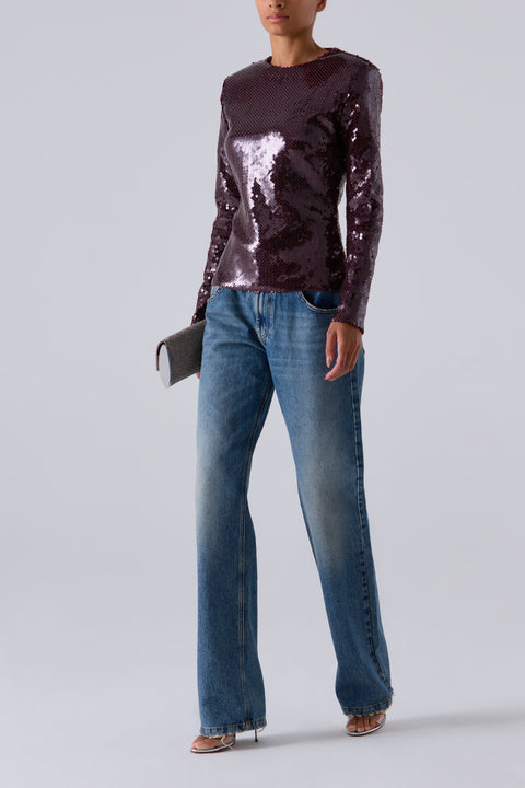 Burgundy Loida Sequin Top