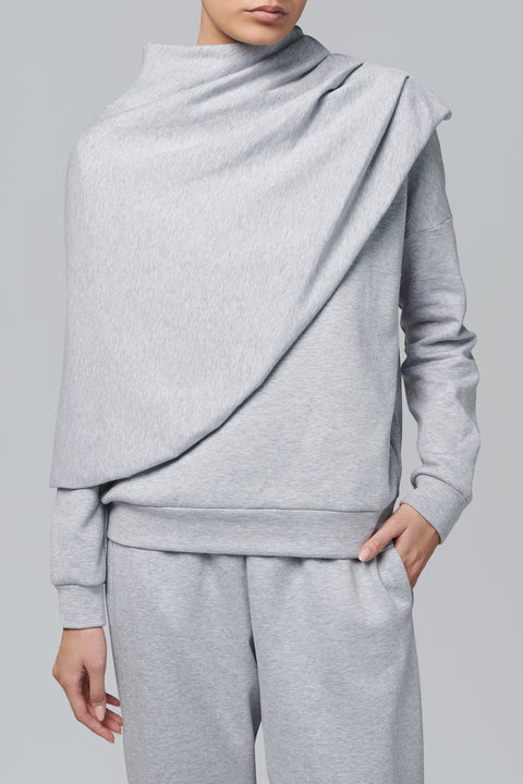 Light Grey Scarf Long Sleeve Blouse