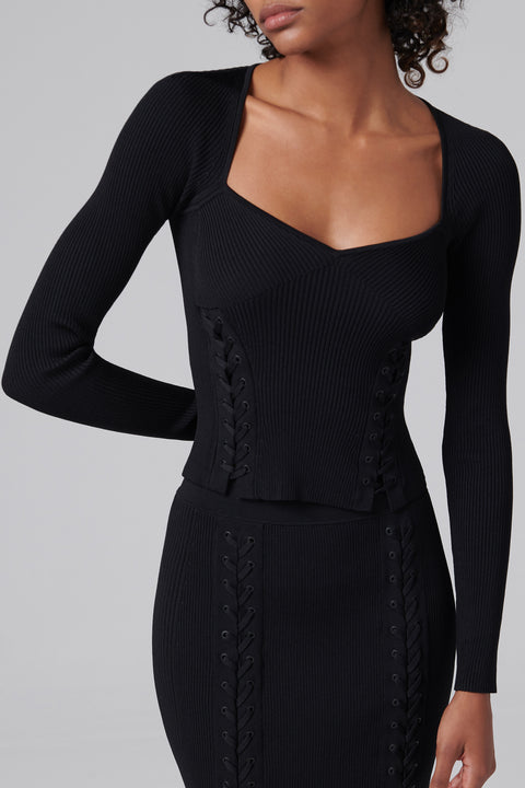 Black Daphane Lace Up Top