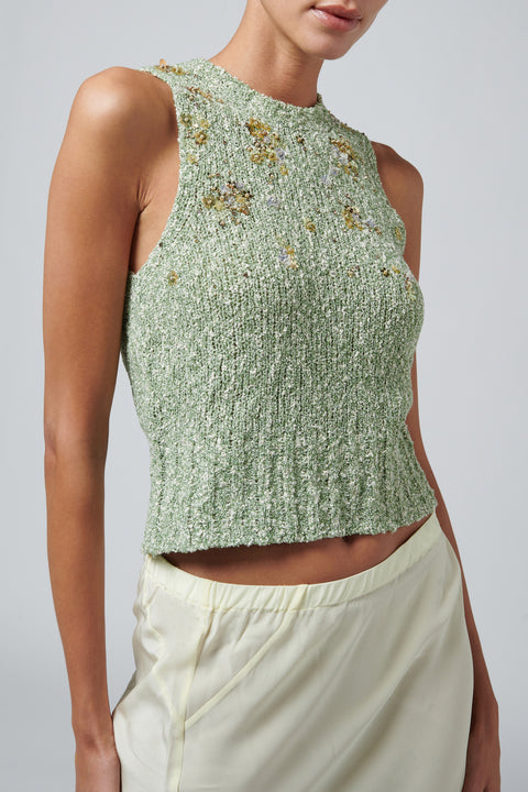 Green Boucle Crop Vest