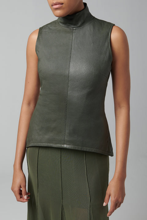 Green Fitted Leather Tank Top