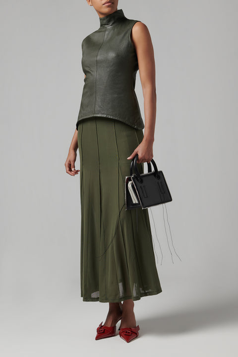 Green Fitted Leather Tank Top