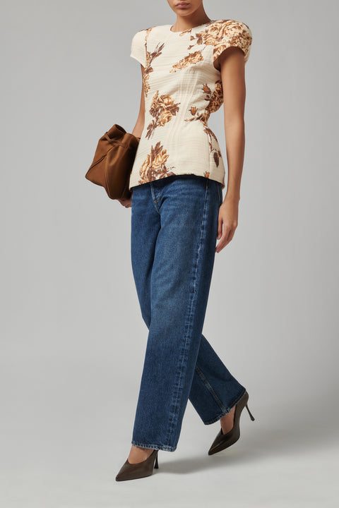 Cream Floral Print Hourglass Top