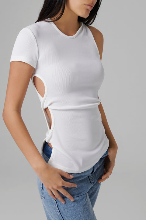 White Side Open Twist T-Shirt