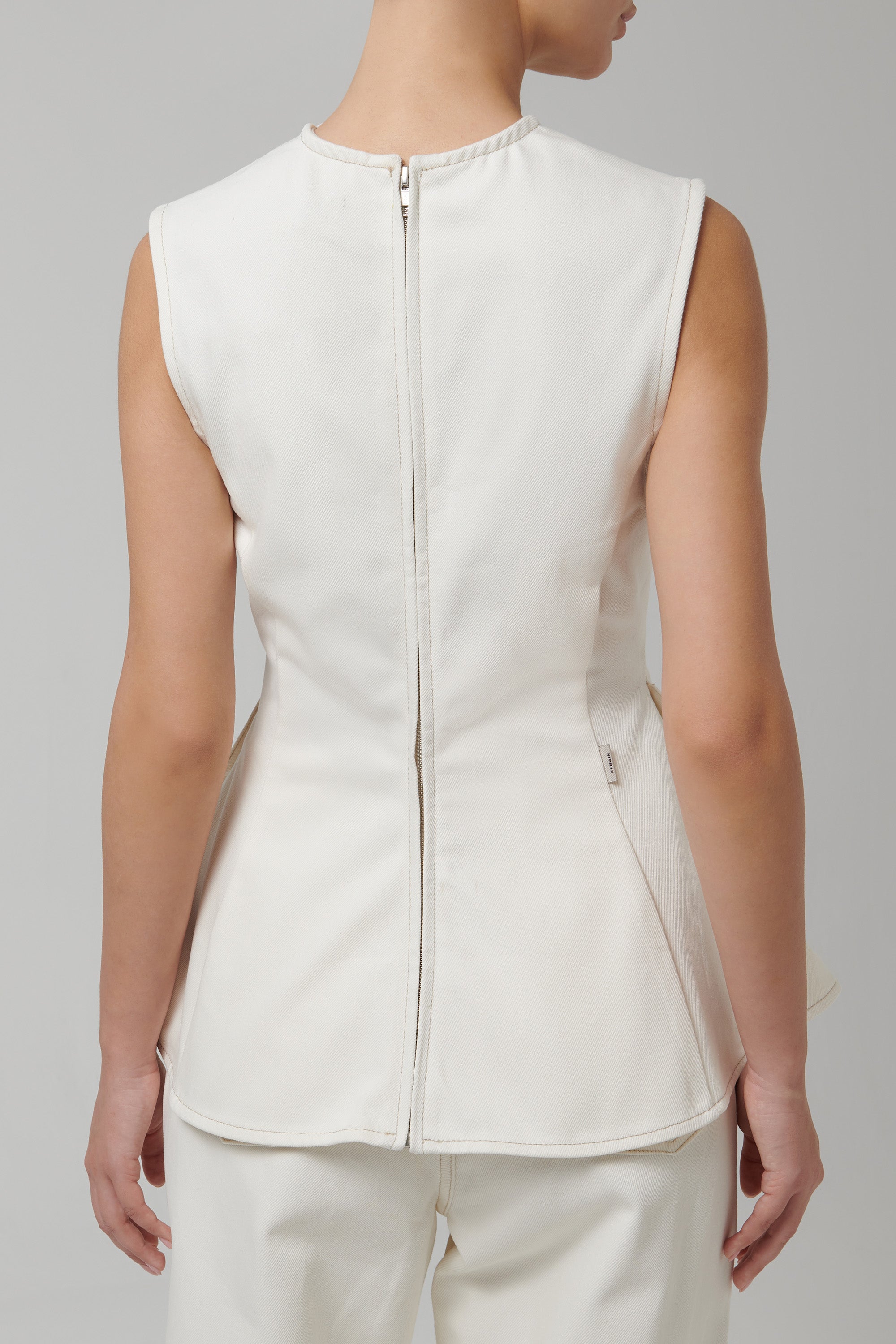 REMAIN Birger Christensen White Peplum Denim Top