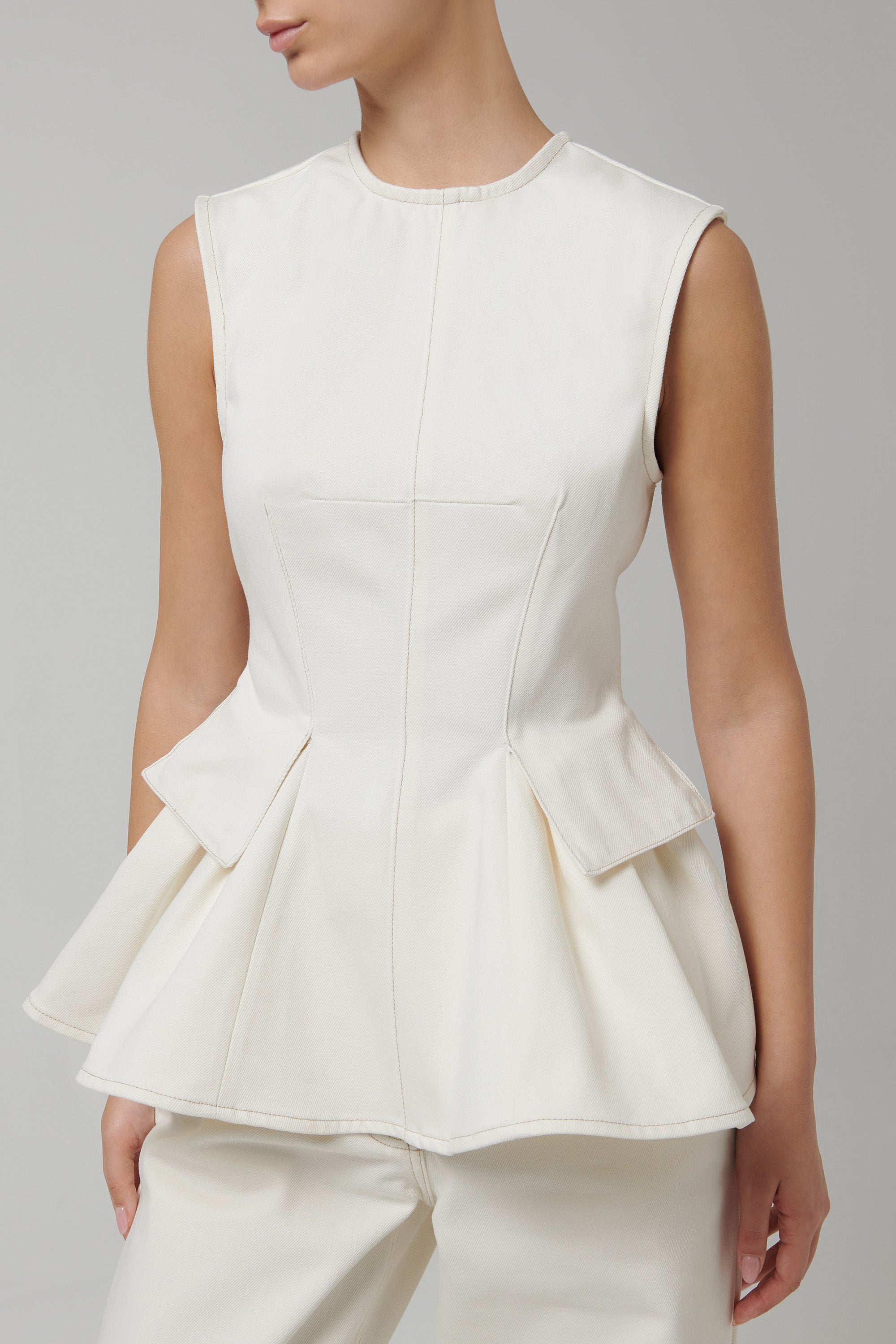 REMAIN Birger Christensen White Peplum Denim Top
