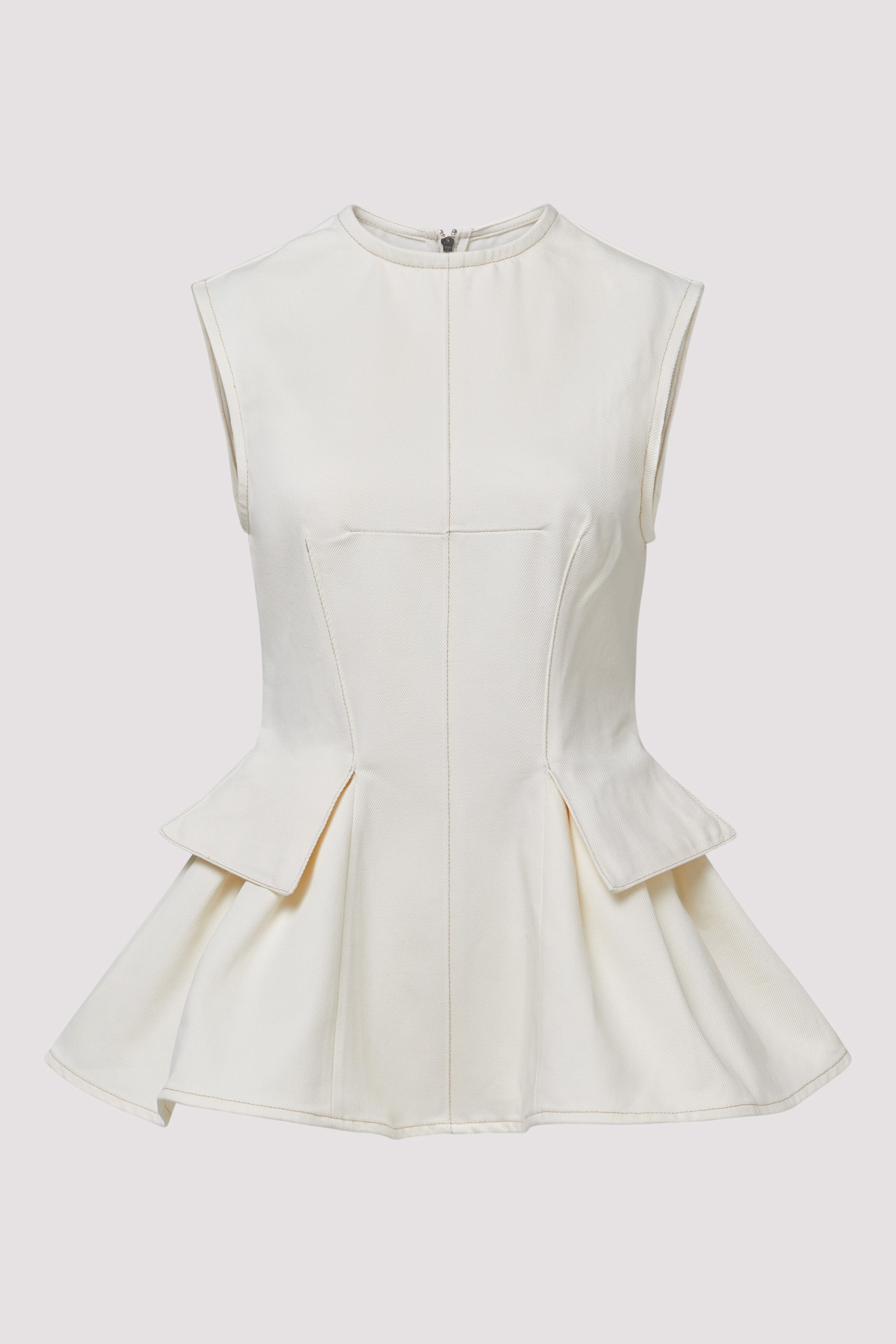 REMAIN Birger Christensen White Peplum Denim Top