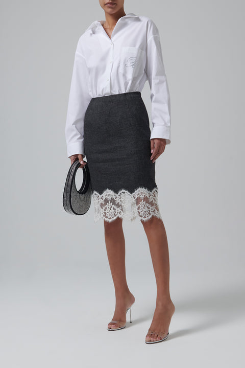 White Rhinestone Logo Cotton Shirt