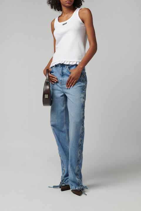 White Ruffle Hem Tank Top