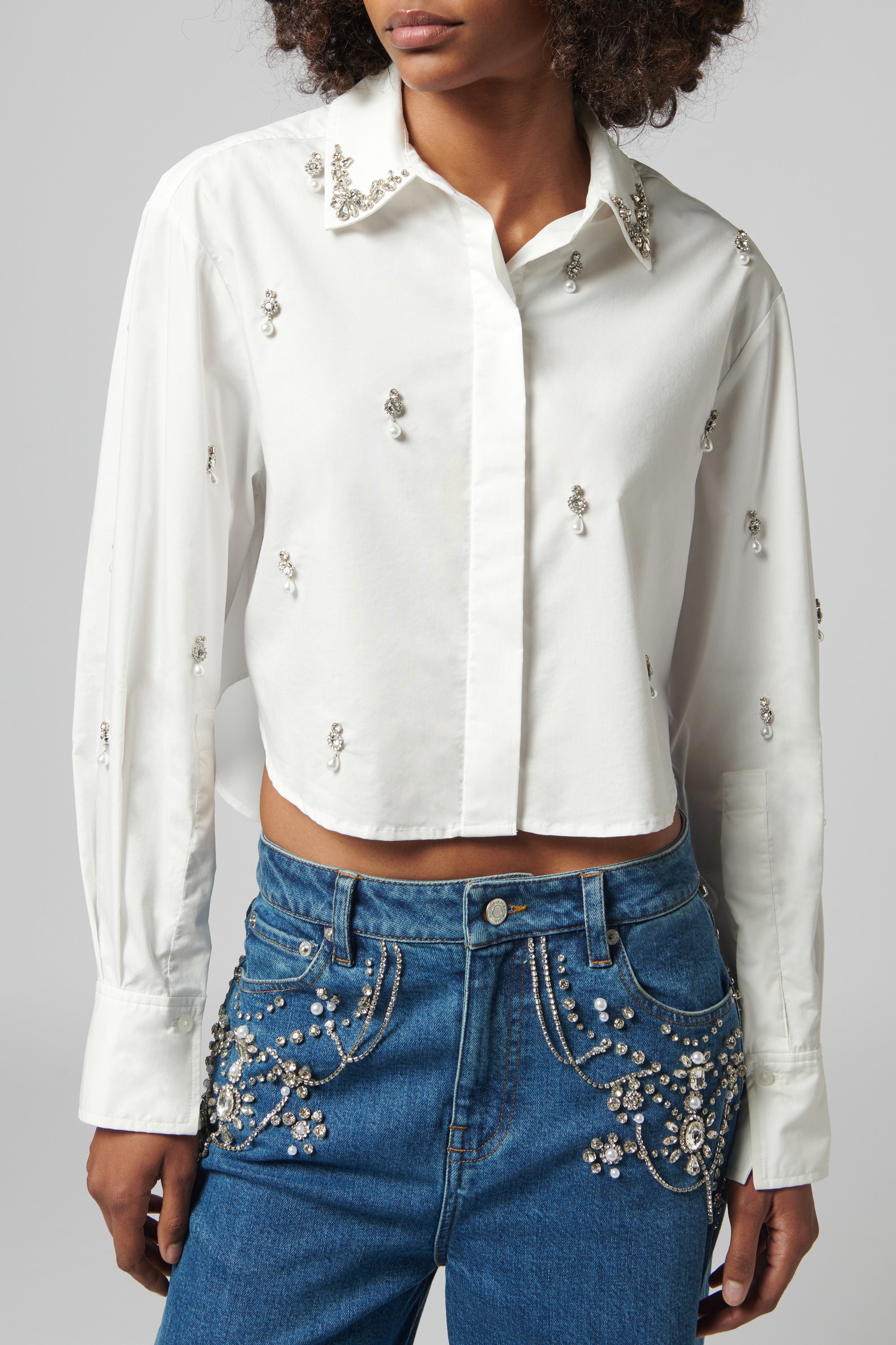 Simkhai White Renata Embellished Shirt