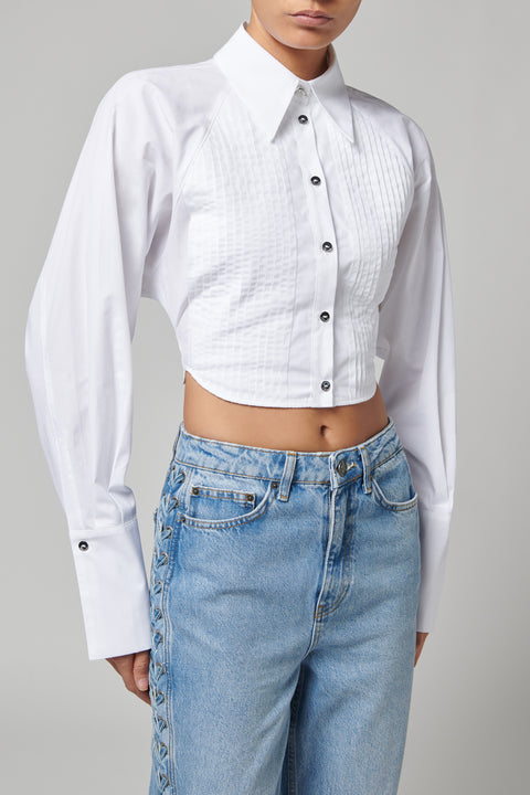 White Popeline Cropped Shirt