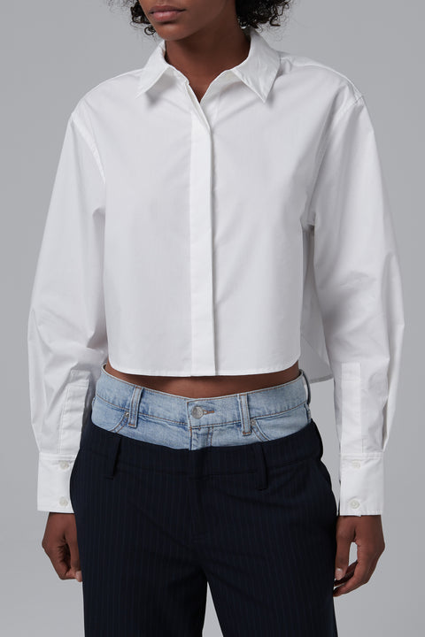 White Renata Cropped Button Down Shirt