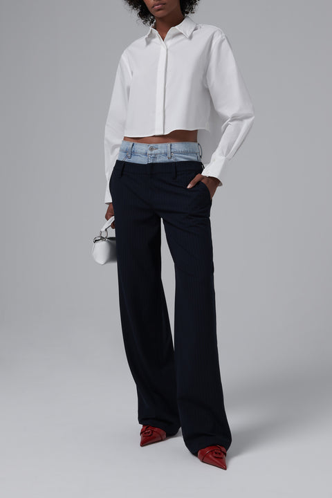 White Renata Cropped Button Down Shirt
