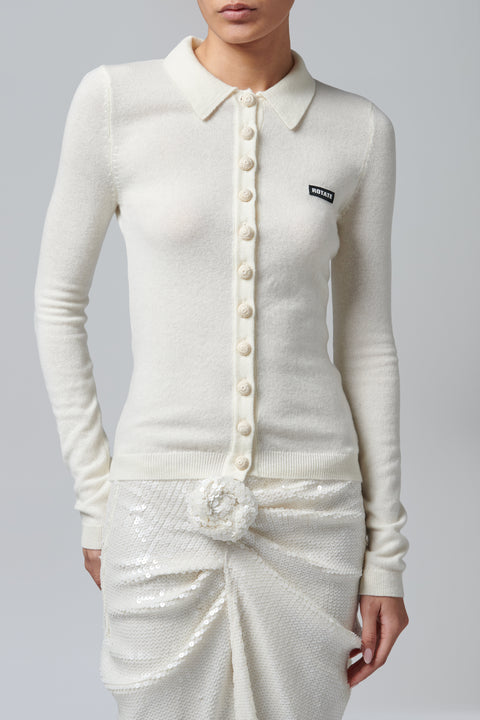 White Knitted Polo Top