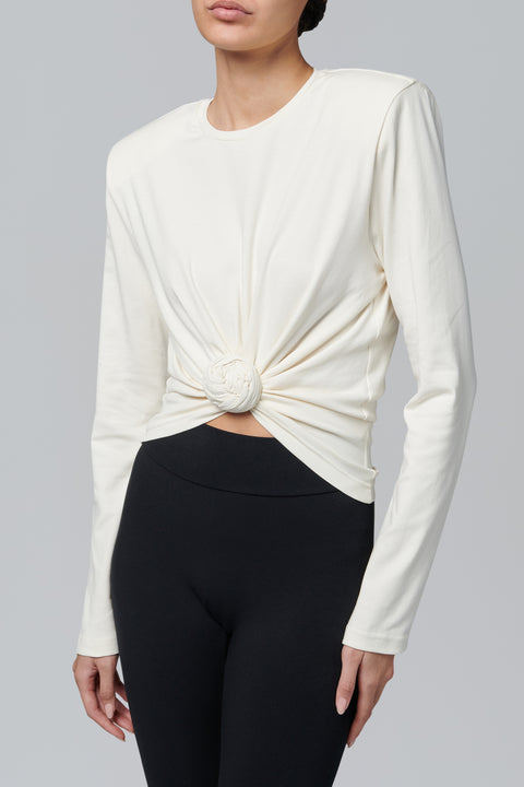 White Front Knot Long Sleeve T-Shirt
