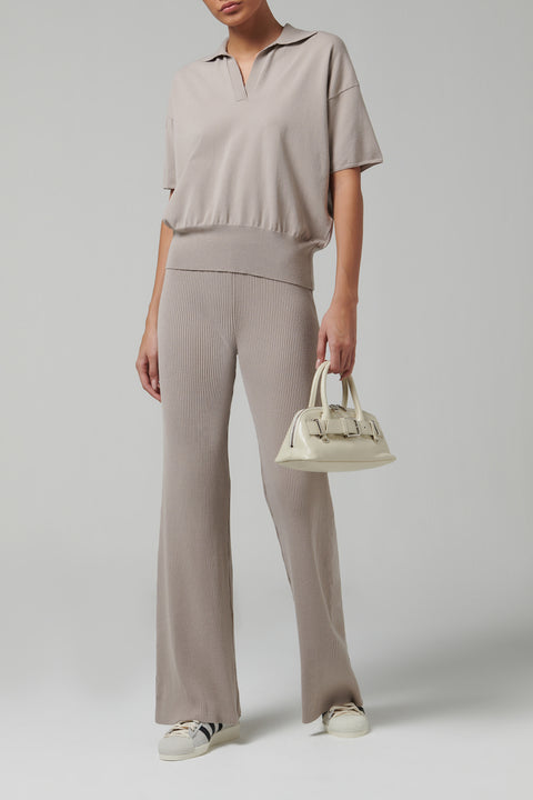 Beige Rib Knit Pants