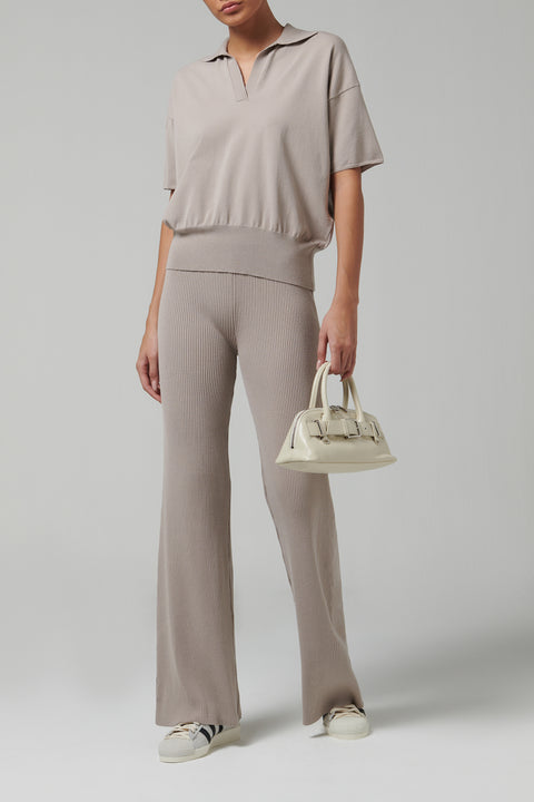 Beige Rib Knit Pants