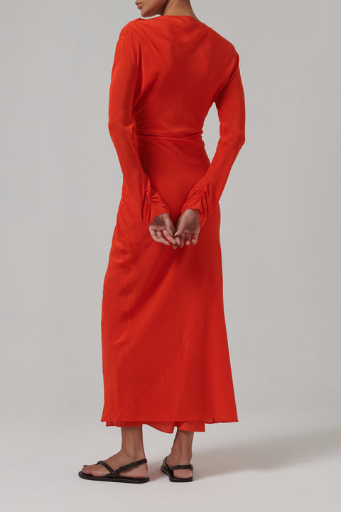 Red Fresca Gathered Midi Dress