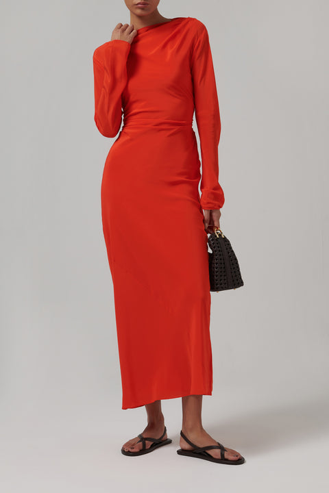 Red Fresca Gathered Midi Dress