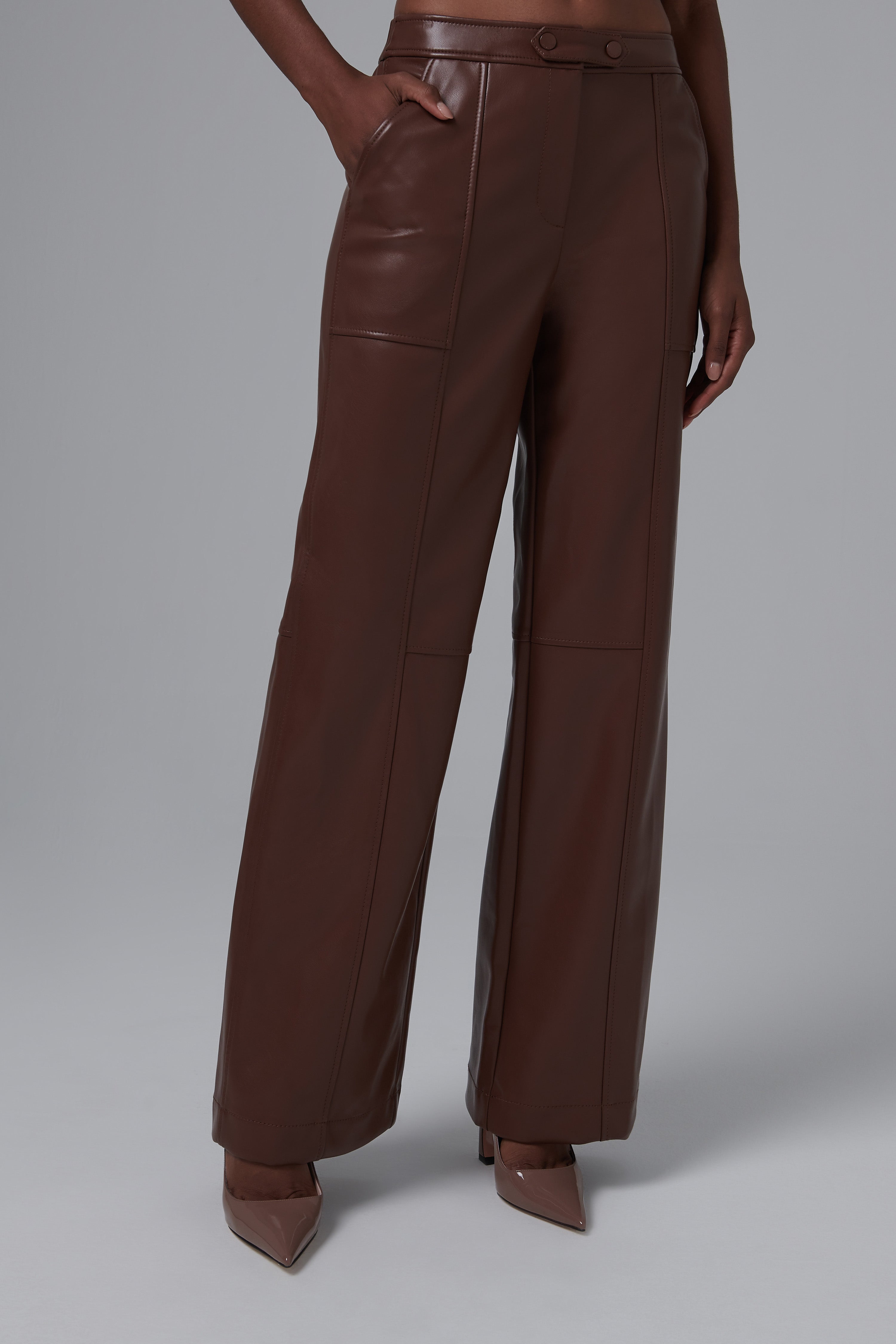 Simkhai Brown Mackenzie Straight Leg Leather Pants