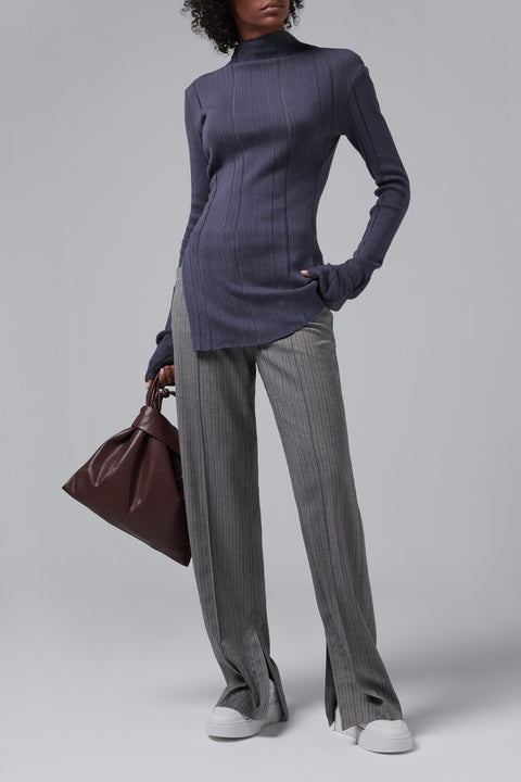 Grey Herringbone Slim Pants