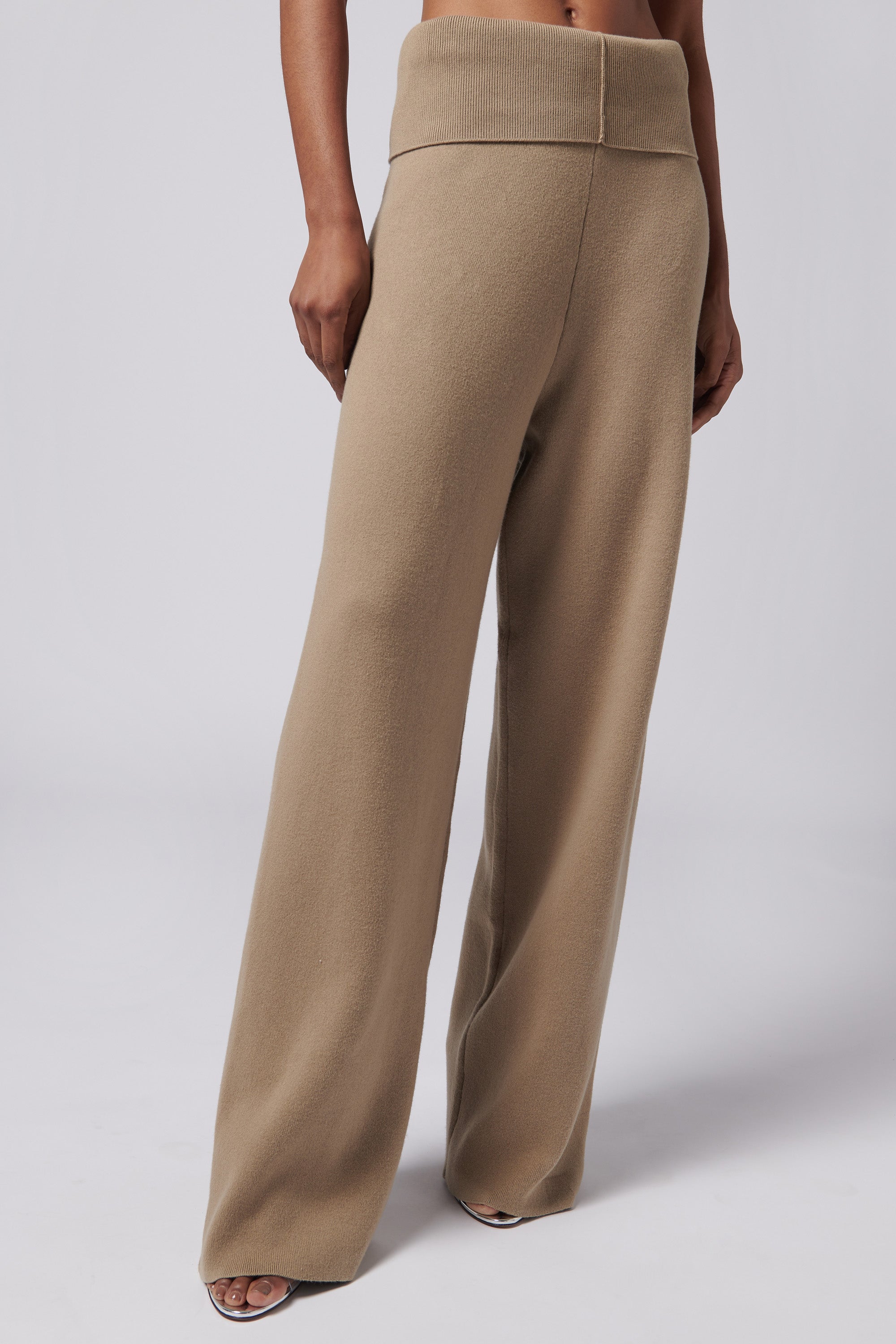 Aya Muse Brown Fold Over Seam Pants
