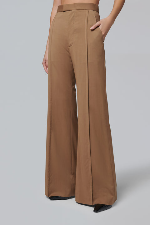 Brown Wide Leg Wool Pant