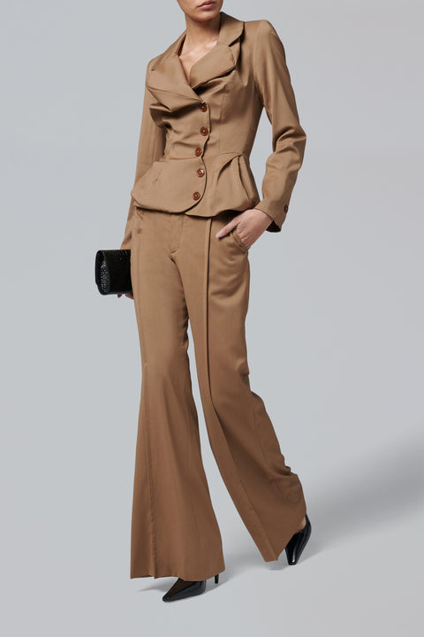 Brown Wide Leg Wool Pant