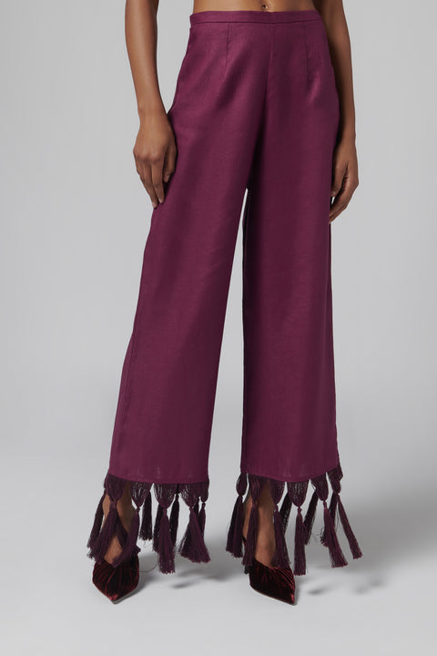 Burgundy Marlino Fringed Pants